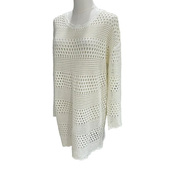 Oversized Cream Crochet Knit Sweater Boho Festival Beach Cover Up Grannycore S M - Picture 5 of 10